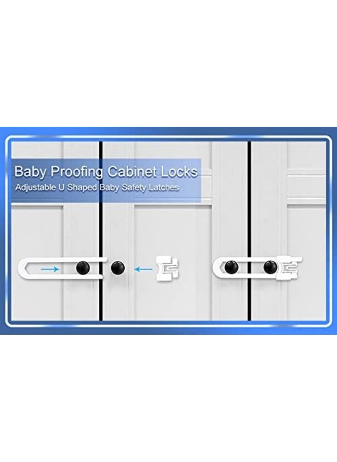 Vmaisi 10 Pack Baby Sliding Cabinet Locks - Adjustable U Shaped Child Safety Locks, Childproof Latches for Kitchen Bathroom Storage Cupboards Doors, Handles and Knobs