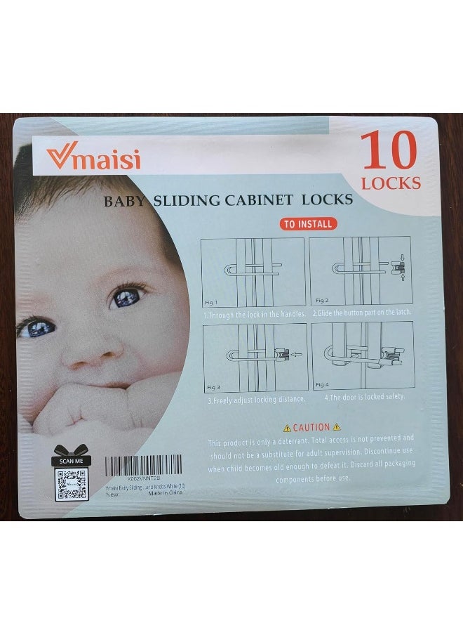 Vmaisi 10 Pack Baby Sliding Cabinet Locks - Adjustable U Shaped Child Safety Locks, Childproof Latches for Kitchen Bathroom Storage Cupboards Doors, Handles and Knobs