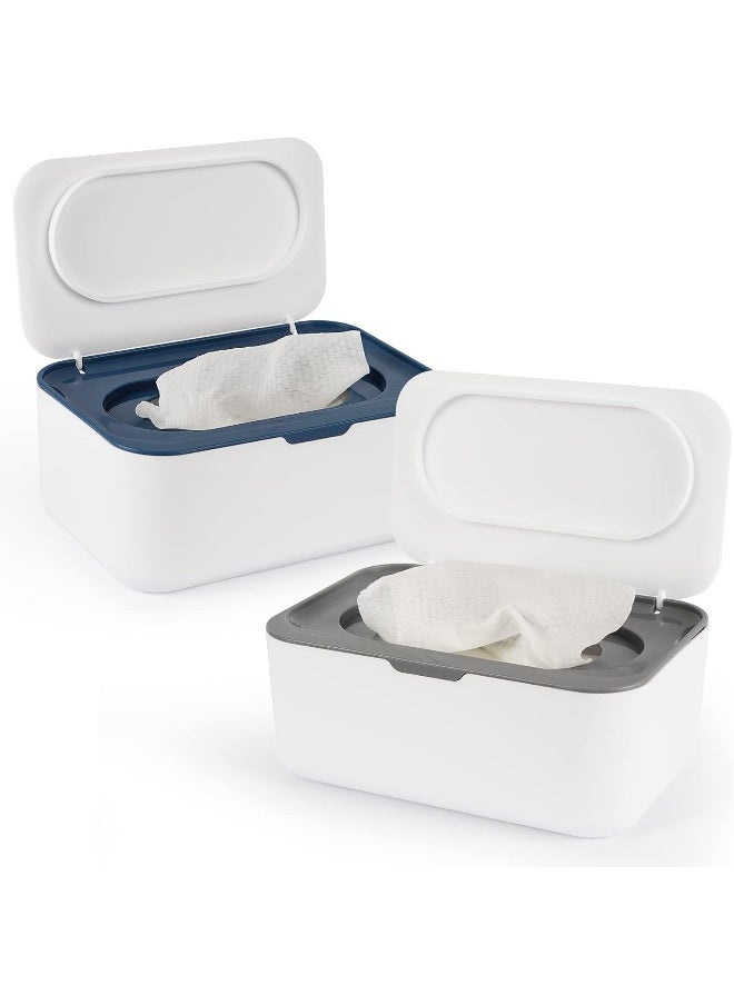 2 Pack Baby Wipes Dispenser, Wipes Case Baby Wipe Holder Keeps Wipes Fresh, Non-Slip, Easy Open & Close (Grey and Blue)