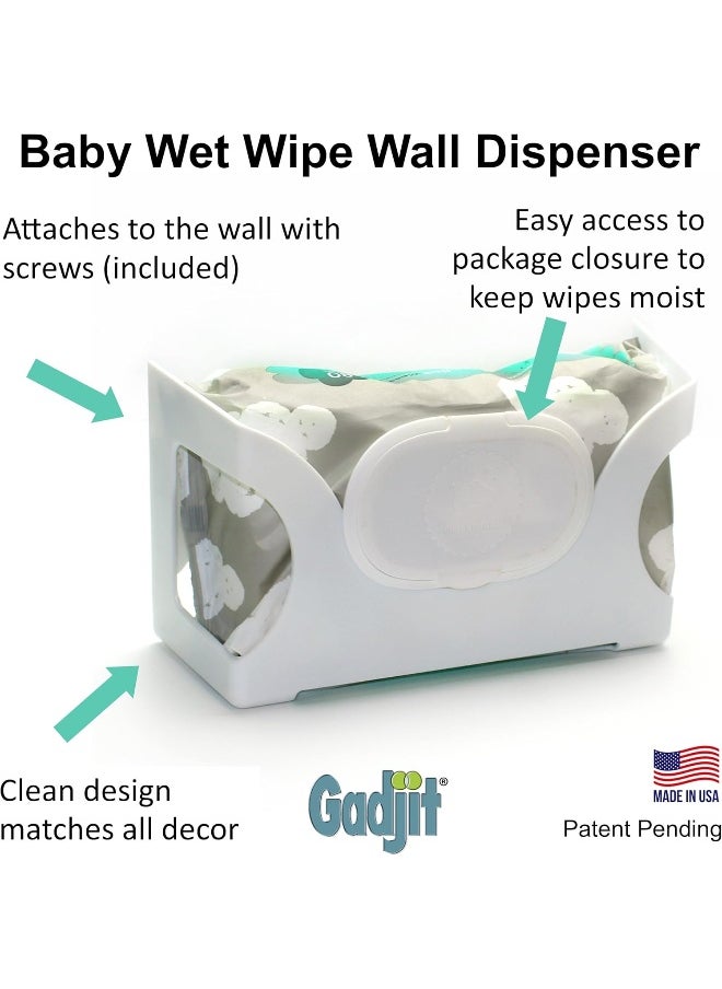 Gadjit Wet Wipes-Baby Wipe Wall Dispenser (2 Pack-WHITE)