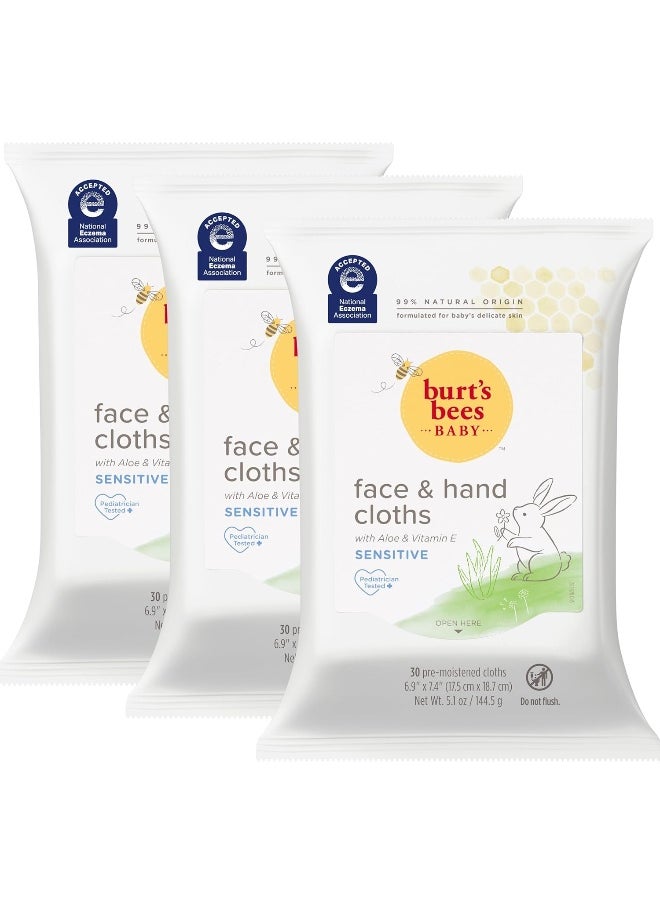 Burt's Bees Baby Face & Hand Cloths, 30 Count (Pack of 12)