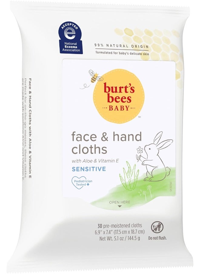 Burt's Bees Baby Face & Hand Cloths, 30 Count (Pack of 12)