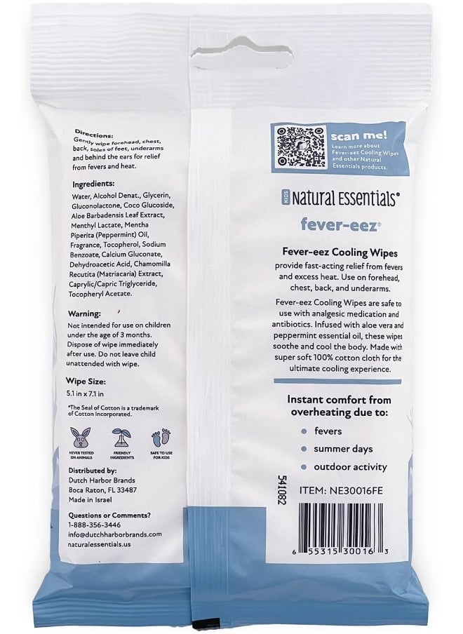 Natural Essentials Fever-eez Cool Care Forehead and Body Cooling Wipes for Kids and Babies