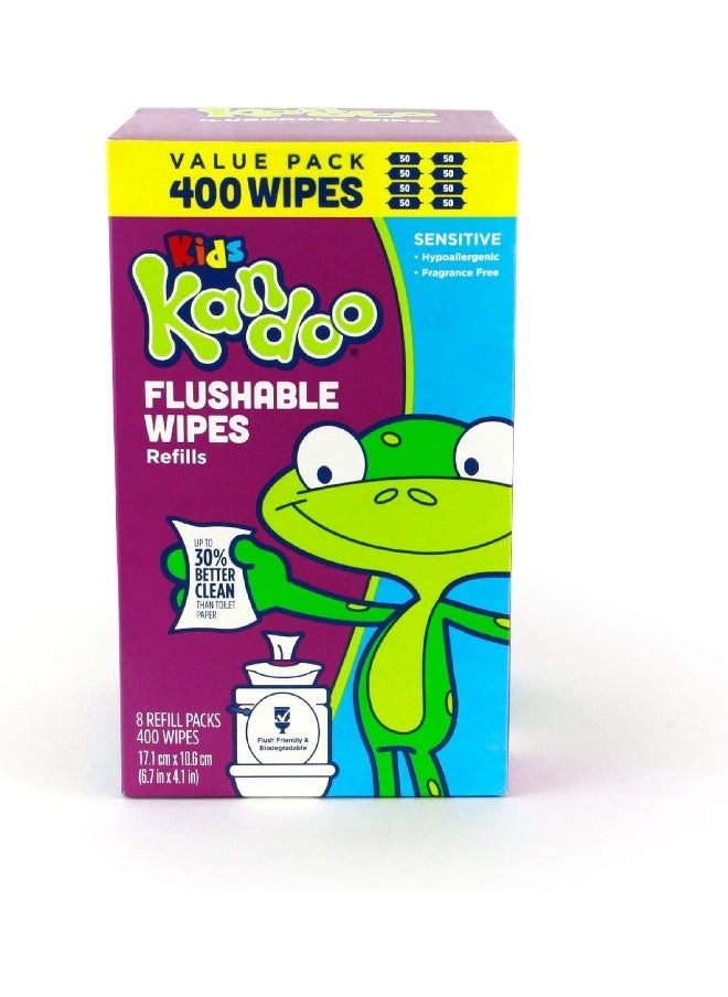 Kandoo Flushable Cleansing Wipes for Babies and Kids, Refill, Sensitive, 400 Count