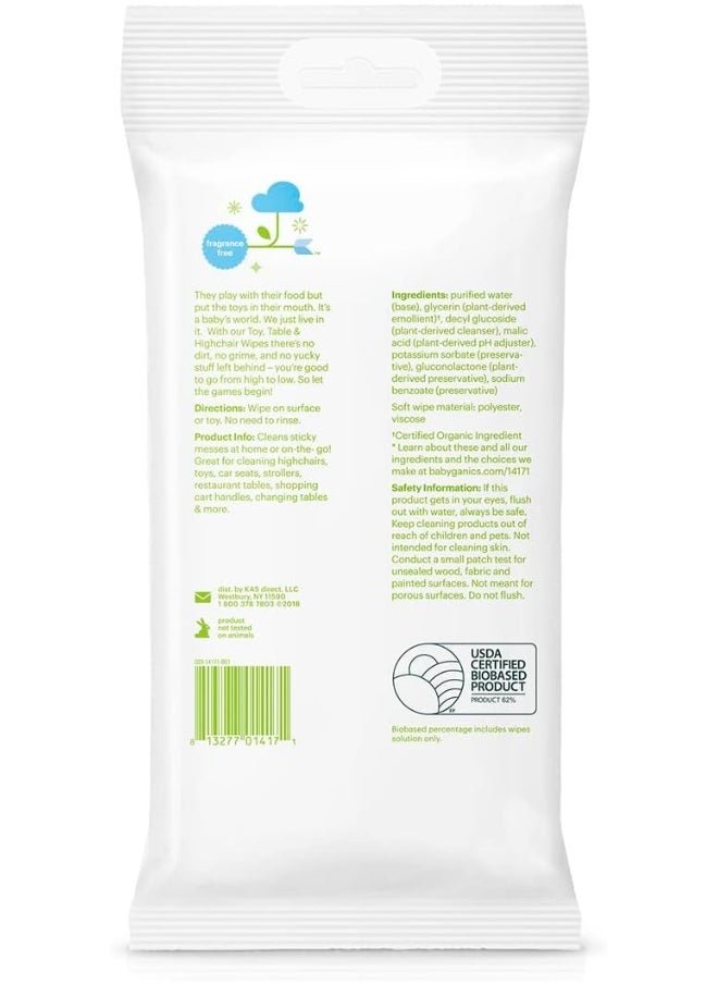 Babyganics Toy Table and High Chair Wipes, Fragrance Free, 25 ct
