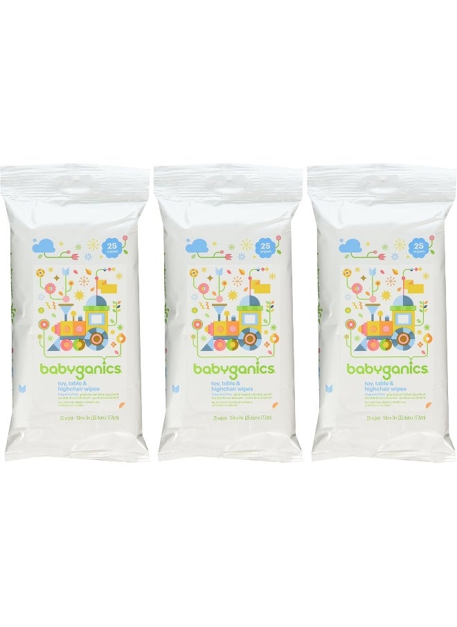 Babyganics Toy Table and High Chair Wipes, Fragrance Free, 25 ct