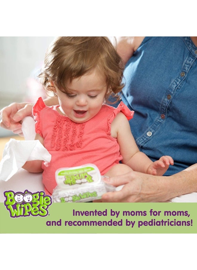 Boogie Wipes Soft Natural Saline Wet Tissues for Baby and Kids Sensitive Nose, Hand and Face with Moisturizing Aloe, Chamomile and Vitamin E, Grape Scent, 30 Count/Pack of 6