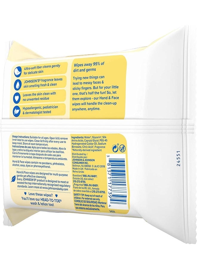 Johnson's Hand & Face Baby Wipes, 25 Count (Pack of 6)