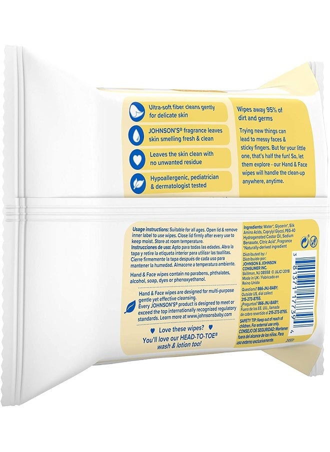 Johnson's Hand & Face Baby Wipes, 25 Count (Pack of 6)