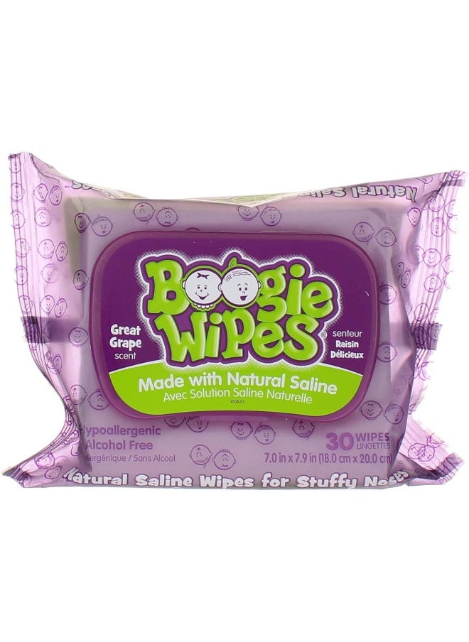 Boogie Gentle Saline Wipes for Little Noses, Great Grape 30 Each (Pack of 2)
