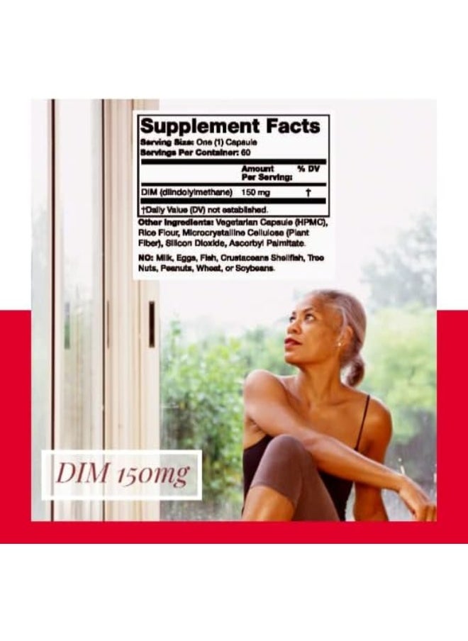 Dim Supplement 150Mg - Dim Diindolylmethane 60 Capsule Supply Of Dim For Estrogen Balance, Hormone Menopause Relief, Acne Treatment, Pcos, Bodybuilding