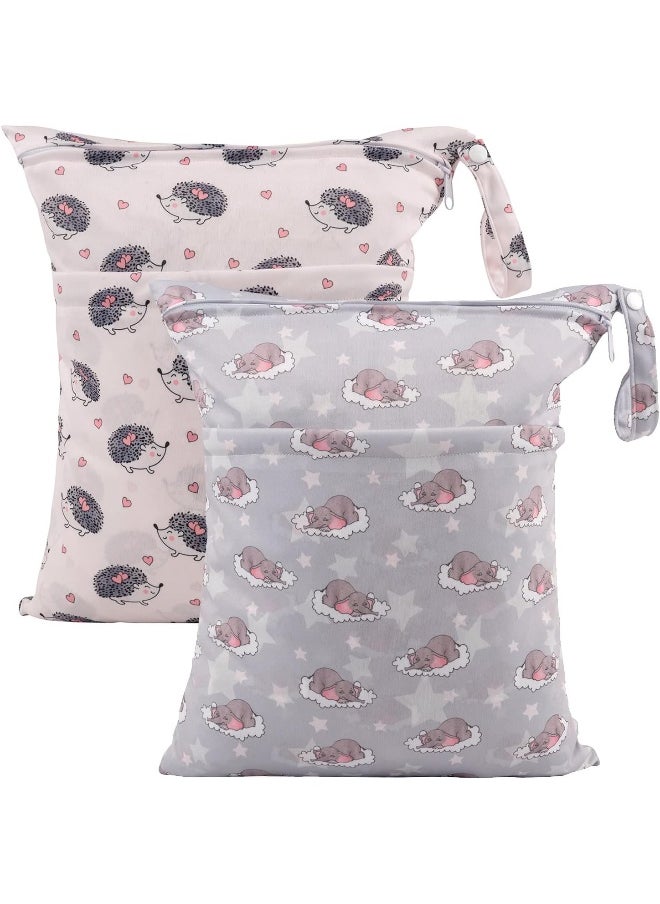 ALVABABY 2pcs Cloth Diaper Wet Dry Bags Waterproof Reusable with Two Zippered Pockets Travel Beach Pool Daycare Soiled Baby Items Yoga Gym Bag for Swimsuits or Wet Clothes