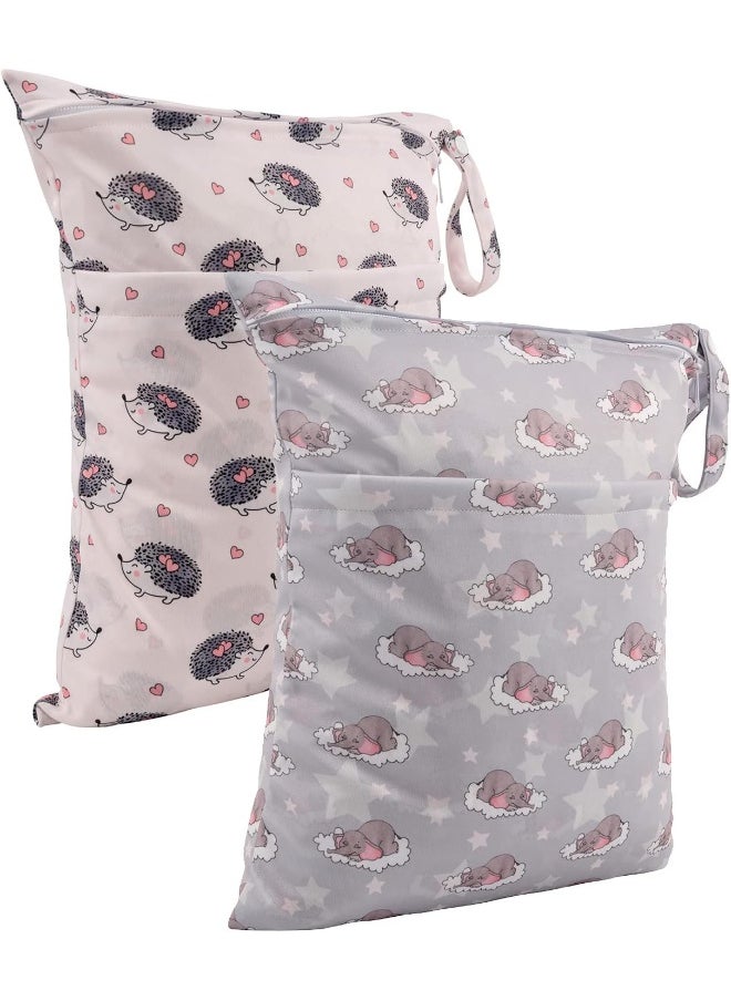ALVABABY 2pcs Cloth Diaper Wet Dry Bags Waterproof Reusable with Two Zippered Pockets Travel Beach Pool Daycare Soiled Baby Items Yoga Gym Bag for Swimsuits or Wet Clothes