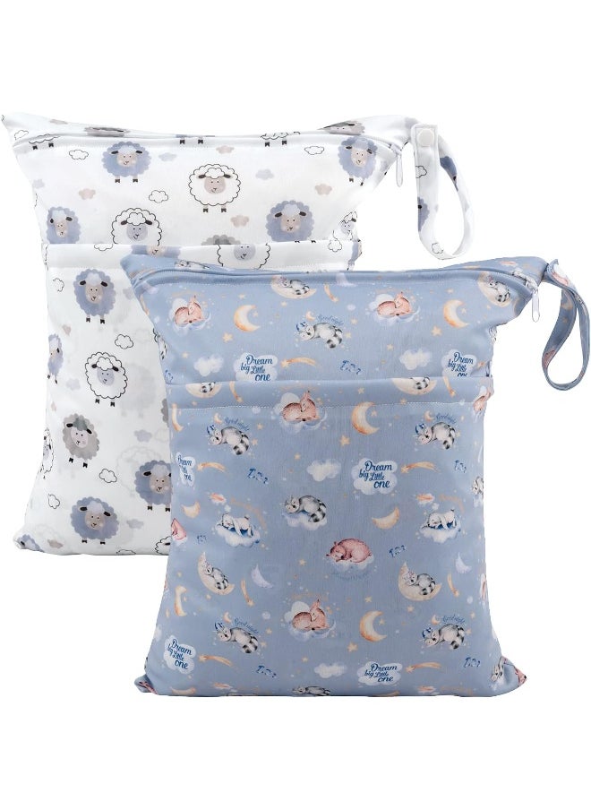 ALVABABY 2pcs Cloth Diaper Wet Dry Bags Waterproof Reusable with Two Zippered Pockets Travel Beach Pool Daycare Soiled Baby Items Yoga Gym Bag for Swimsuits or Wet Clothes