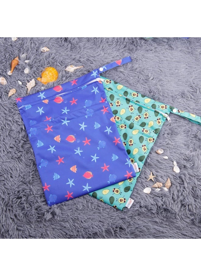 ALVABABY 2pcs Cloth Diaper Wet Dry Bags Waterproof Reusable with Two Zippered Pockets Travel Beach Pool Daycare Soiled Baby Items Yoga Gym Bag for Swimsuits or Wet Clothes