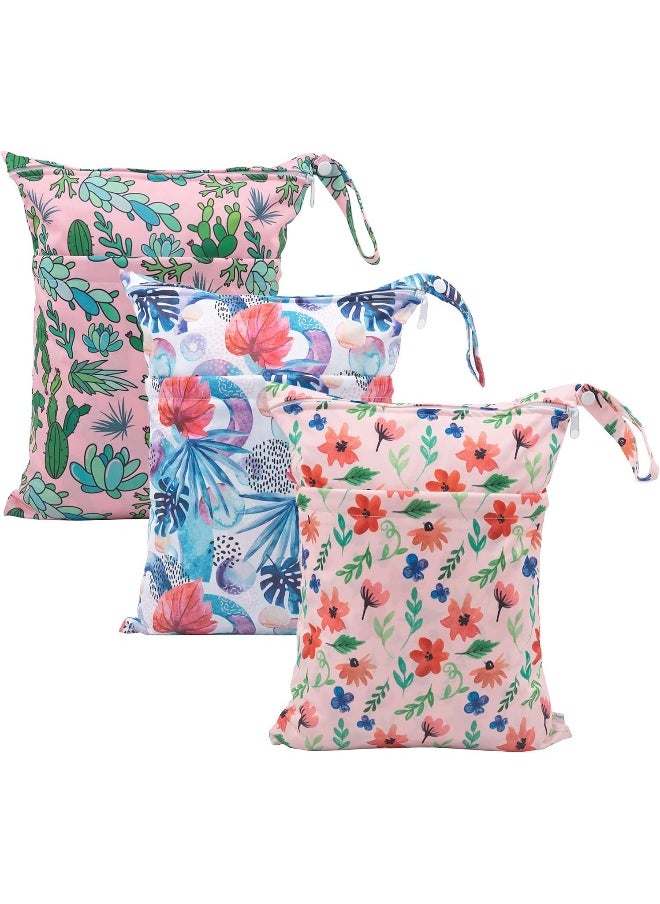 babygoal Wet Dry Bags for Baby Cloth Diapers, Washable Travel Bags, Beach, Pool, Gym Bag for Swimsuits & Wet Clothes with Two Zippered Pockets 3 Pack