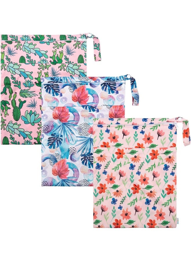 babygoal Wet Dry Bags for Baby Cloth Diapers, Washable Travel Bags, Beach, Pool, Gym Bag for Swimsuits & Wet Clothes with Two Zippered Pockets 3 Pack
