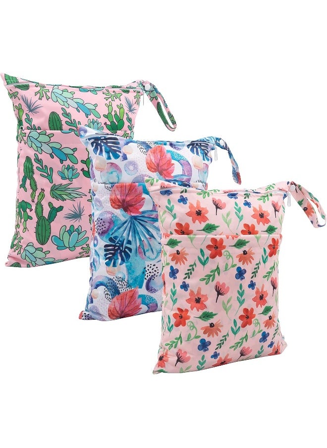 babygoal Wet Dry Bags for Baby Cloth Diapers, Washable Travel Bags, Beach, Pool, Gym Bag for Swimsuits & Wet Clothes with Two Zippered Pockets 3 Pack