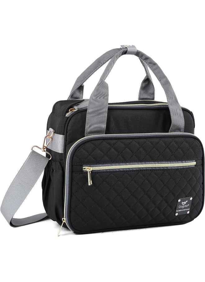 GOGOSO Crossbody Small Diaper Bag, Cute Mini Baby Diaper Tote Bags with Insulated Pockets for Traveling Outdoor Parent, Black