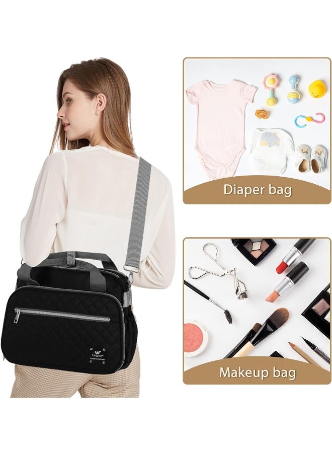 GOGOSO Crossbody Small Diaper Bag, Cute Mini Baby Diaper Tote Bags with Insulated Pockets for Traveling Outdoor Parent, Black