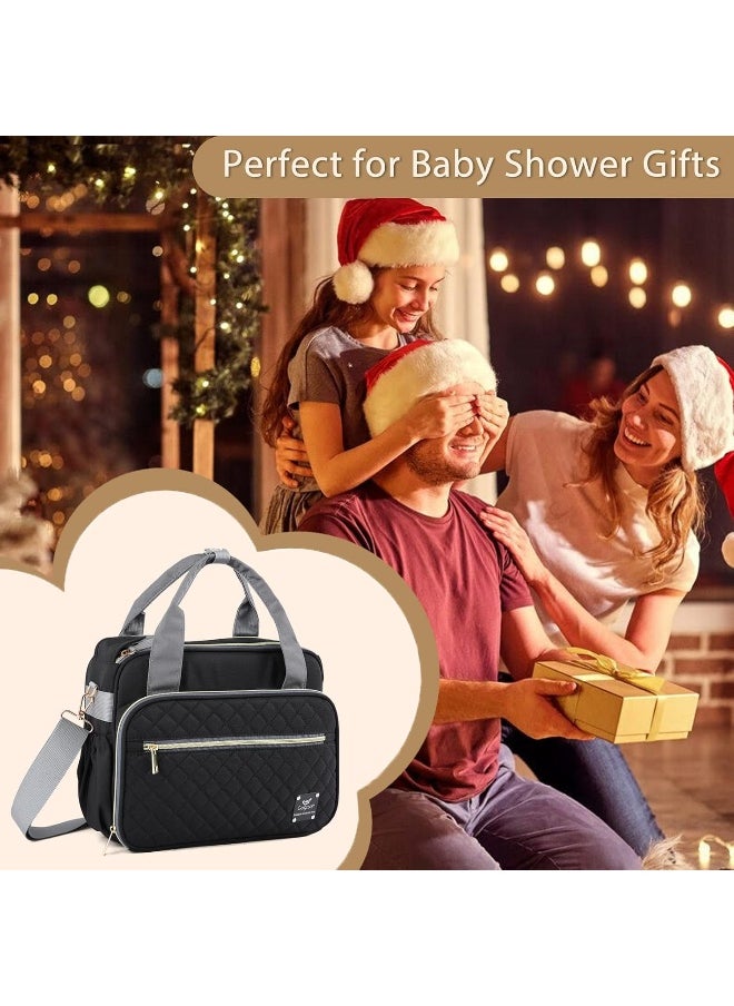 GOGOSO Crossbody Small Diaper Bag, Cute Mini Baby Diaper Tote Bags with Insulated Pockets for Traveling Outdoor Parent, Black