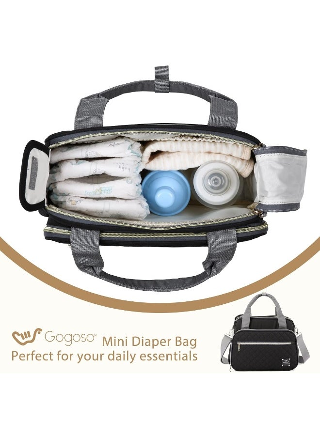 GOGOSO Crossbody Small Diaper Bag, Cute Mini Baby Diaper Tote Bags with Insulated Pockets for Traveling Outdoor Parent, Black
