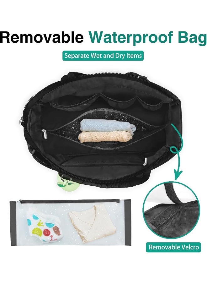 KUBYA Diaper Bag Tote, Baby Diaper Tote Bags Crossbody Hospital Bag Travel Large Mommy Bag, with Silicone Pacifier Case