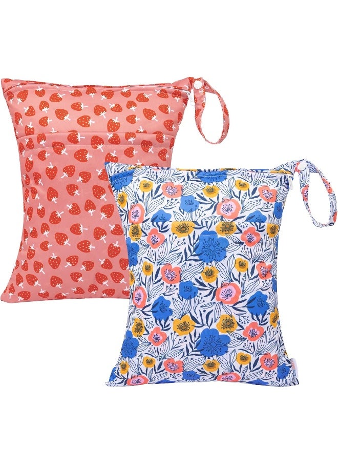 ALVABABY 2pcs Cloth Diaper Wet Dry Bags Waterproof Reusable with Two Zippered Pockets Travel Beach Pool Daycare Soiled Baby Items Yoga Gym Bag for Swimsuits or Wet Clothes