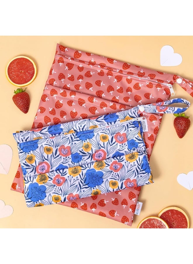 ALVABABY 2pcs Cloth Diaper Wet Dry Bags Waterproof Reusable with Two Zippered Pockets Travel Beach Pool Daycare Soiled Baby Items Yoga Gym Bag for Swimsuits or Wet Clothes