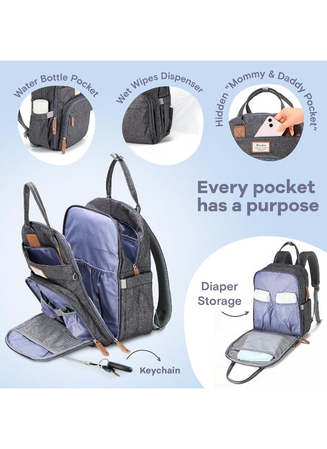 RUVALINO Baby Changing Bag with Pacifier Bag, Multifunction Baby Diaper Bag Travel Back Pack with Changing Mat for Mom and Dad