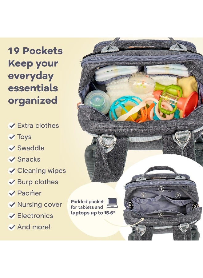 RUVALINO Baby Changing Bag with Pacifier Bag, Multifunction Baby Diaper Bag Travel Back Pack with Changing Mat for Mom and Dad