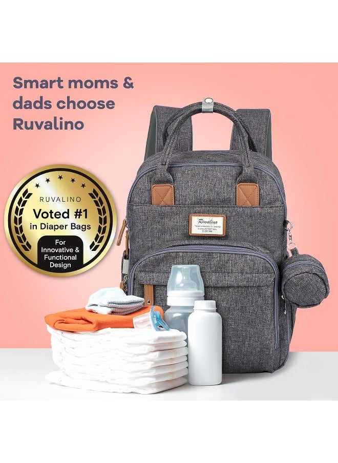 RUVALINO Baby Changing Bag with Pacifier Bag, Multifunction Baby Diaper Bag Travel Back Pack with Changing Mat for Mom and Dad