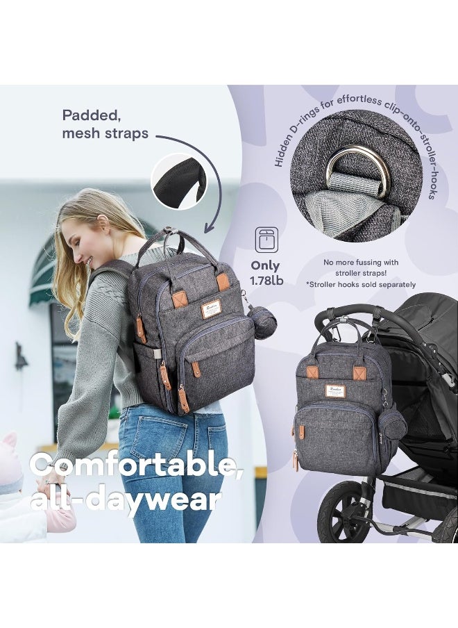 RUVALINO Baby Changing Bag with Pacifier Bag, Multifunction Baby Diaper Bag Travel Back Pack with Changing Mat for Mom and Dad