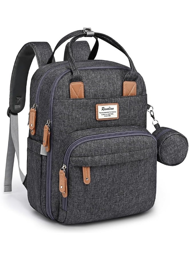 RUVALINO Baby Changing Bag with Pacifier Bag, Multifunction Baby Diaper Bag Travel Back Pack with Changing Mat for Mom and Dad