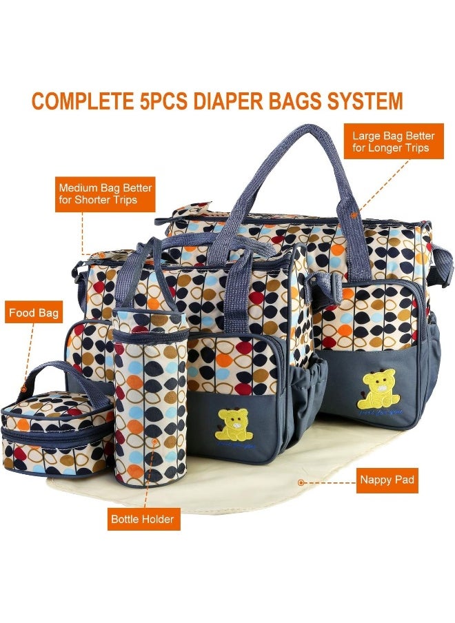 Moclever 5PCS Nappy Bag Tote Set - Baby Bags for Mom