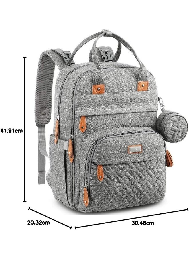 BabbleRoo Diaper Bag Backpack, Nappy Changing Bags Multifunction Waterproof Travel Back Pack with Changing Pad & Stroller Straps & Pacifier Case, Unisex and Stylish (Gray)