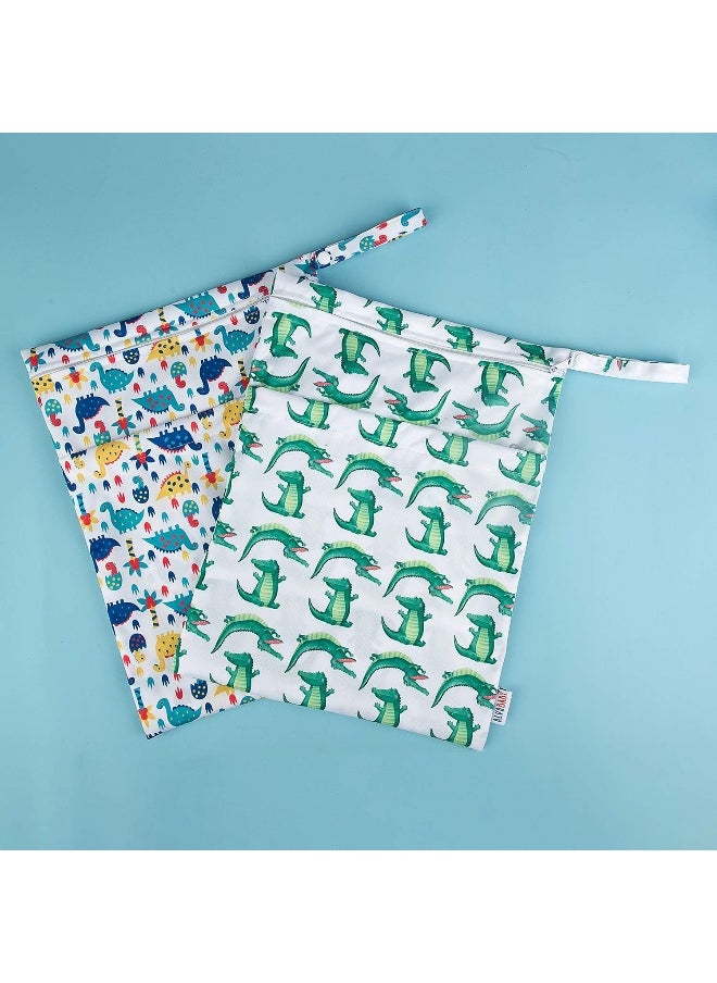 ALVABABY 2pcs Cloth Diaper Wet/Dry Bags|Waterproof Reusable with Two Zippered Pockets|Travel, Beach, Pool, Daycare, Soiled Baby Items,Yoga，Gym Bag or Wet Cloth Bag