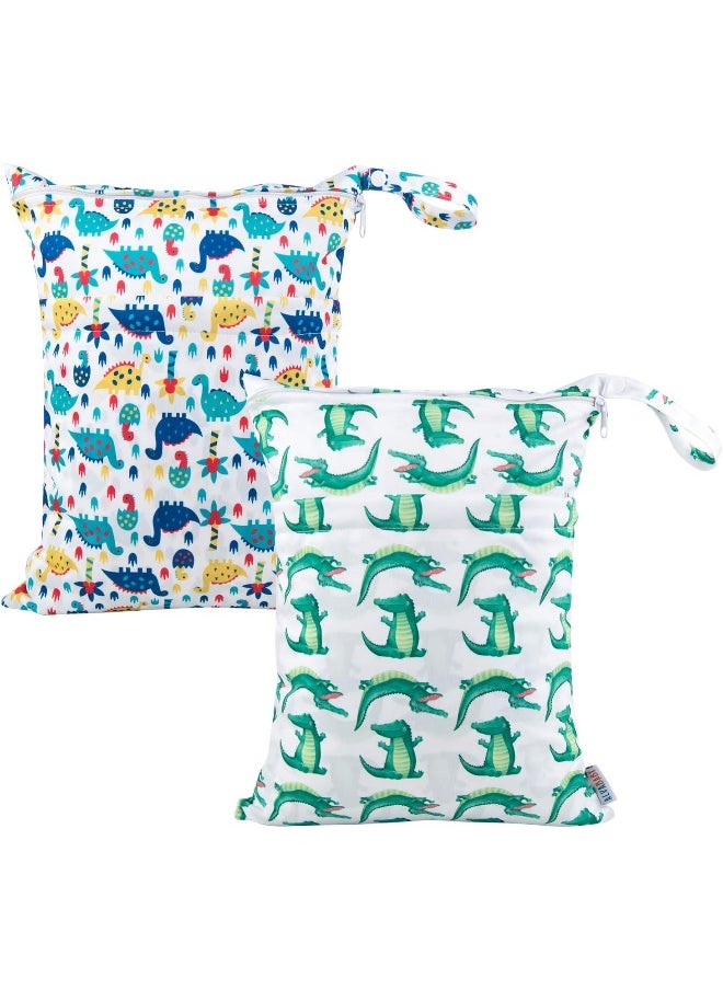 ALVABABY 2pcs Cloth Diaper Wet/Dry Bags|Waterproof Reusable with Two Zippered Pockets|Travel, Beach, Pool, Daycare, Soiled Baby Items,Yoga，Gym Bag or Wet Cloth Bag