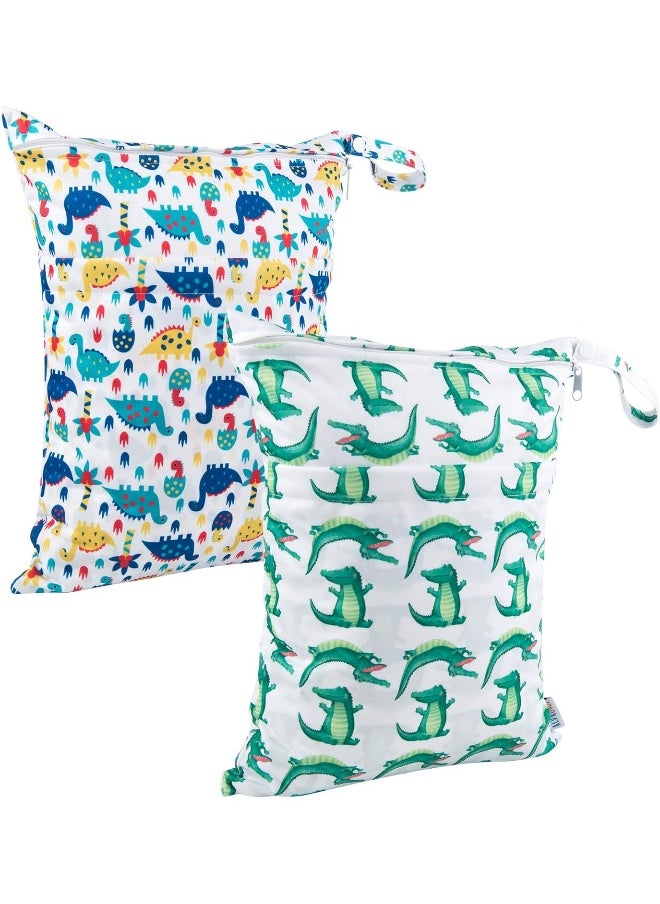 ALVABABY 2pcs Cloth Diaper Wet/Dry Bags|Waterproof Reusable with Two Zippered Pockets|Travel, Beach, Pool, Daycare, Soiled Baby Items,Yoga，Gym Bag or Wet Cloth Bag