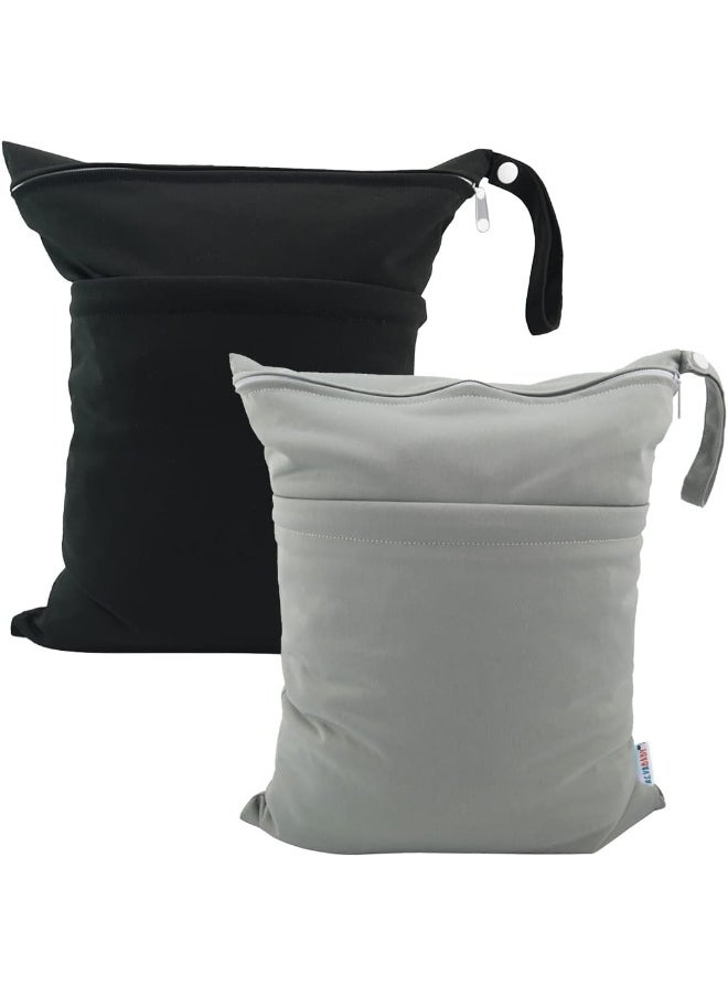 ALVABABY 2pcs Cloth Diaper Wet/Dry Bags|Waterproof Reusable with Two Zippered Pockets|Travel, Beach, Pool, Daycare, Soiled Baby Items,Yoga，Gym Bag or Wet Cloth Bag