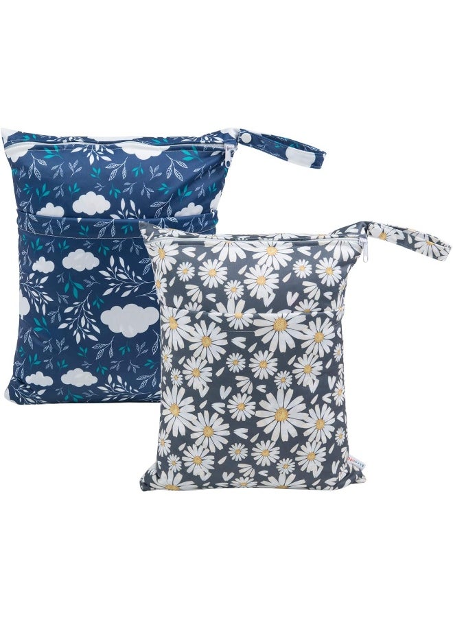 ALVABABY 2pcs Cloth Diaper Wet Dry Bags Waterproof Reusable with Two Zippered Pockets Travel Beach Pool Daycare Soiled Baby Items Yoga Gym Bag for Swimsuits or Wet Clothes