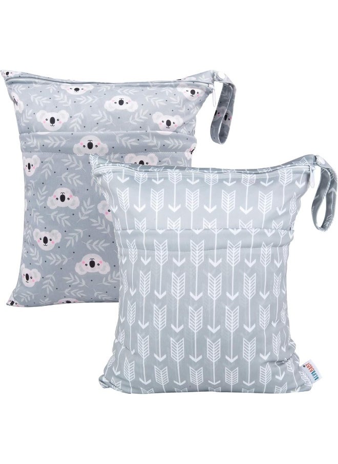 ALVABABY 2pcs Cloth Diaper Wet Dry Bags Waterproof Reusable with Two Zippered Pockets Travel Beach Pool Daycare Soiled Baby Items Yoga Gym Bag for Swimsuits or Wet Clothes