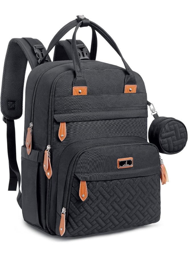 BabbleRoo Diaper Bag Backpack - Tote - Multi function Waterproof Diaper Bag, Travel Essentials Baby Bag with Changing Pad, Stroller Straps & Pacifier Case - Unisex, Black
