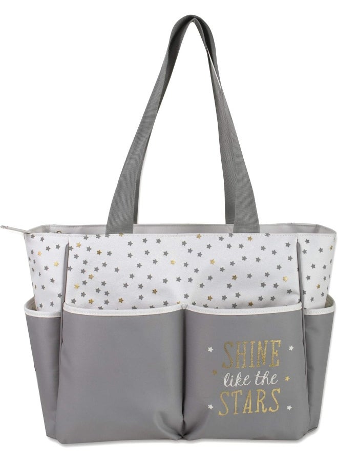 Diaper Bag Tote 5 Piece Set with Sun, Moon, and Stars, Wipes Pocket, Dirty Diaper Pouch, Changing Pad