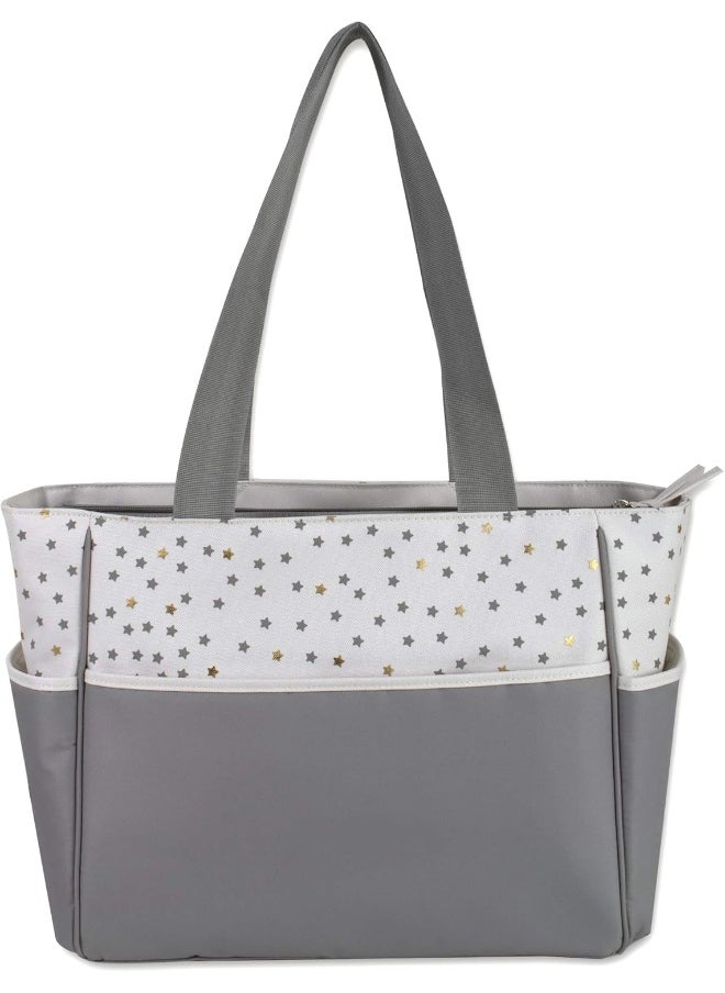 Diaper Bag Tote 5 Piece Set with Sun, Moon, and Stars, Wipes Pocket, Dirty Diaper Pouch, Changing Pad