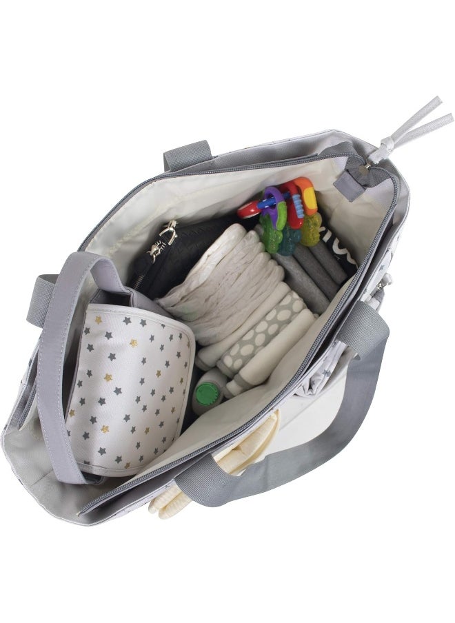 Diaper Bag Tote 5 Piece Set with Sun, Moon, and Stars, Wipes Pocket, Dirty Diaper Pouch, Changing Pad