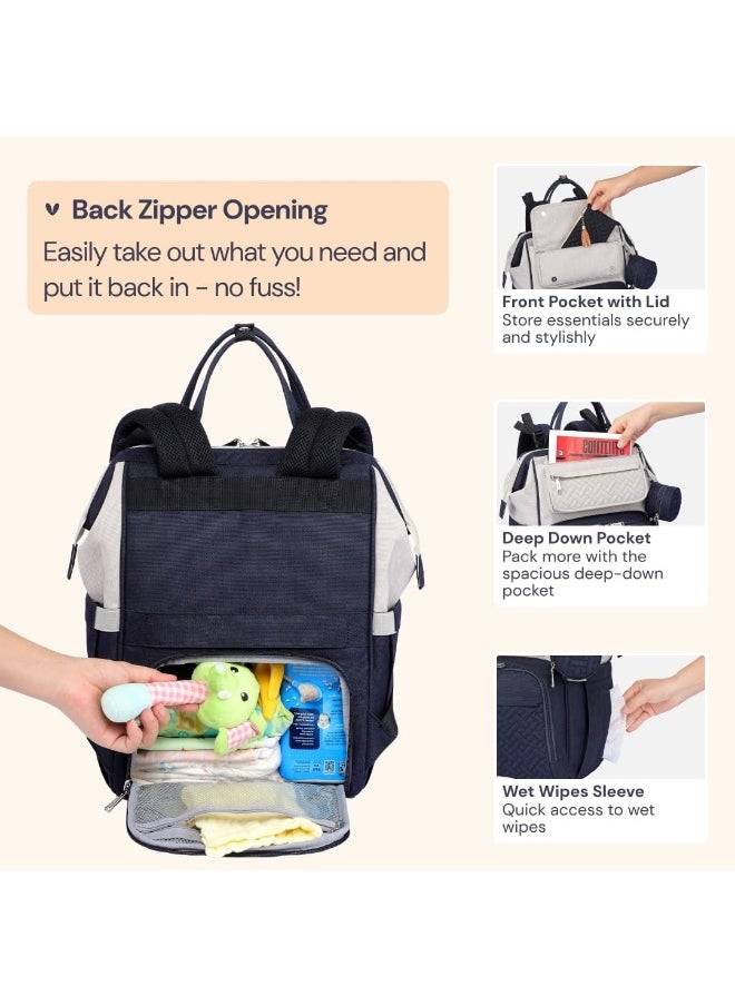 BabbleRoo Diaper Bag Backpack, Multifunction Large Bags with Changing Pad & Stroller Straps Pacifier Case, Unisex Stylish Travel Back Pack Nappy for Moms Dads