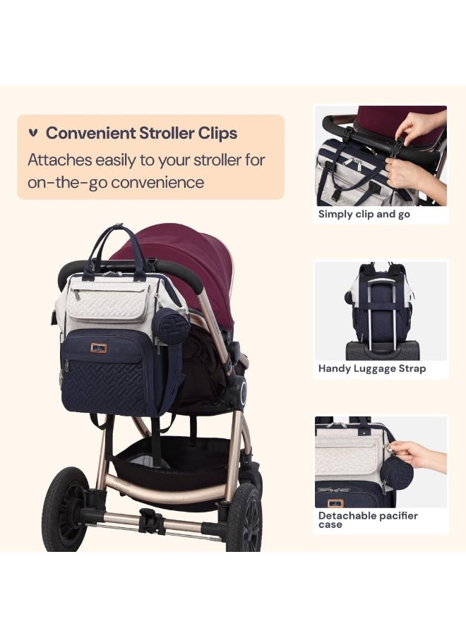 BabbleRoo Diaper Bag Backpack, Multifunction Large Bags with Changing Pad & Stroller Straps Pacifier Case, Unisex Stylish Travel Back Pack Nappy for Moms Dads