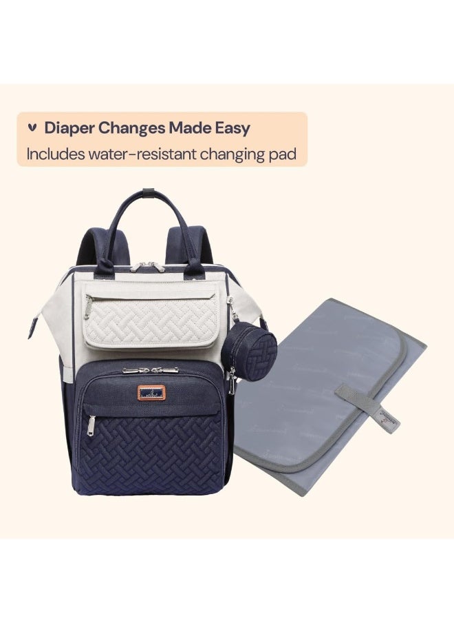 BabbleRoo Diaper Bag Backpack, Multifunction Large Bags with Changing Pad & Stroller Straps Pacifier Case, Unisex Stylish Travel Back Pack Nappy for Moms Dads