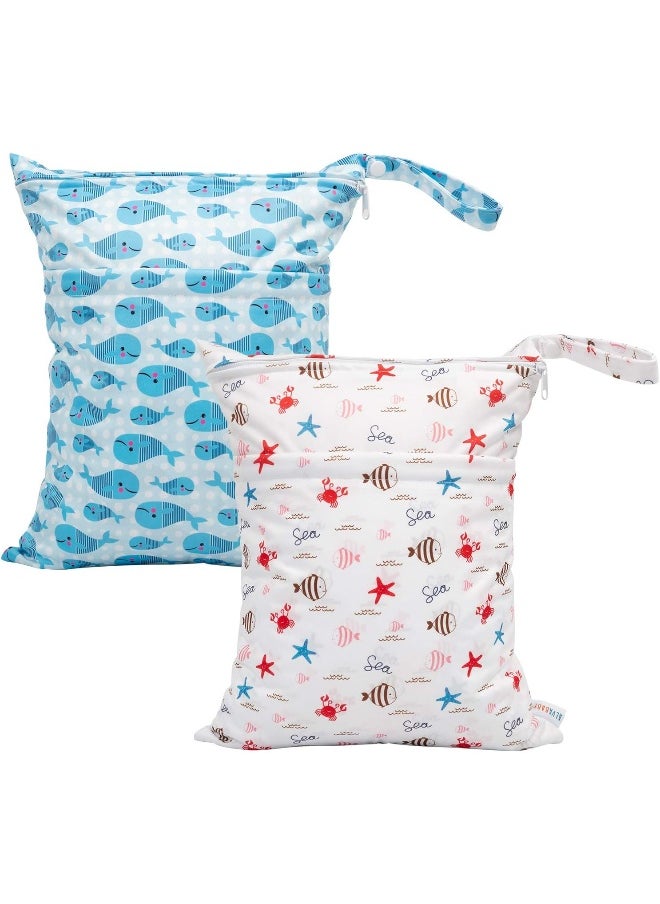 ALVABABY 2pcs Cloth Diaper Wet Dry Bags Waterproof Reusable with Two Zippered Pockets Travel Beach Pool Daycare Soiled Baby Items Yoga Gym Bag for Swimsuits or Wet Clothes